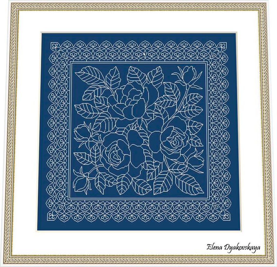 Blackwork Lace - Roses – Black Work Pattern, Needlepoint Pattern ...