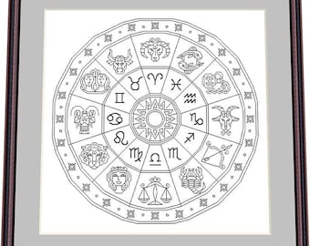 Signos do Zodíaco – Padrão de Bordado Preto, Padrão de Bordado em Tela Digital – PDF, download instantâneo