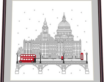 Christmas in London– Blackwork Pattern, Needlepoint Pattern Digital – PDF, instant download