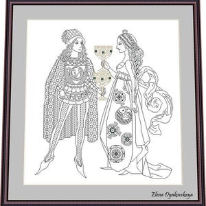 Romantic date– Blackwork Pattern, Needlepoint Pattern Digital – PDF, instant download