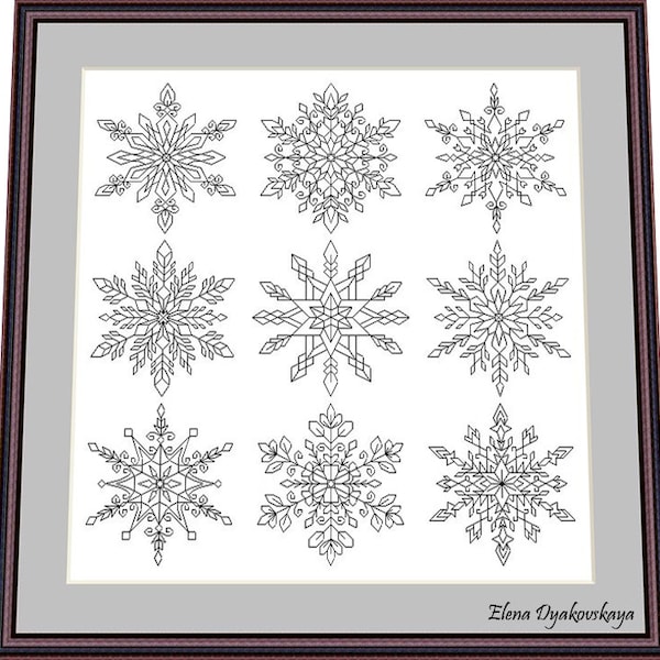 Snowflakes – Blackwork Pattern, Needlepoint Pattern Digital – PDF, instant download
