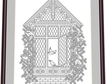 The window – Blackwork Pattern, Needlepoint Pattern Digital – PDF, instant download