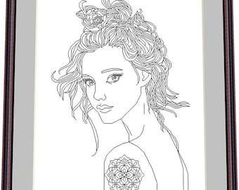 Die junge Frau - Blackwork Pattern, Nadelpunkt Muster Digital - PDF, sofortiger Download