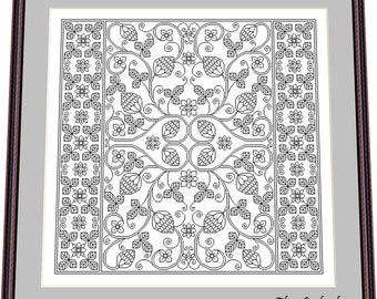 Aardbeienkant – Blackwork-patroon, borduurpatroon digitaal – pdf, direct downloaden