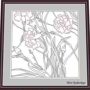 Carnations – Blackwork Pattern, Needlepoint Pattern Digital – PDF, instant download