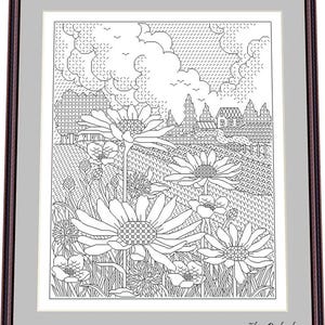 Daisies in the field - Blackwork Pattern, Needlepoint Pattern Digital – PDF, instant download