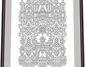Antieke boekomslag kant 4 – Blackwork-patroon, borduurpatroon digitaal – pdf, direct downloaden