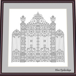 The gates 5– Blackwork Pattern, Needlepoint Pattern Digital – PDF, instant download