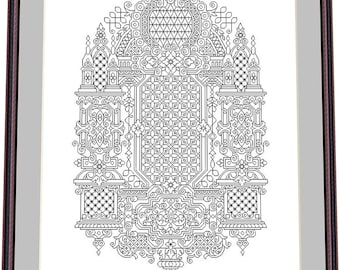 Antieke boekomslag kant 3 – Blackwork-patroon, borduurpatroon digitaal – pdf, direct downloaden