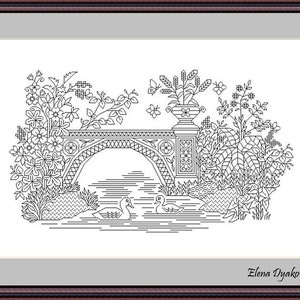 Summer impression 2 - Blackwork Pattern, Needlepoint Pattern Digital – PDF, instant download