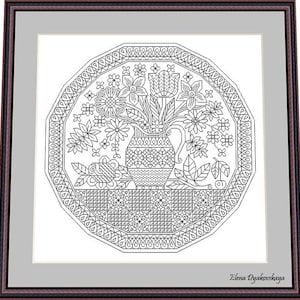 Blackwork flower plate– Blackwork Pattern, Needlepoint Pattern Digital – PDF, instant download