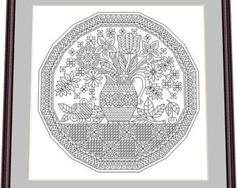 Blackwork Blumenmuster – Blackwork Muster, Nadelspitze Muster Digital - PDF, sofortiger Download