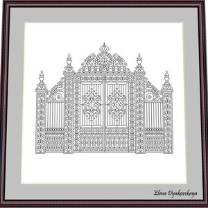 The gates 7– Blackwork Pattern, Needlepoint Pattern Digital – PDF, instant download