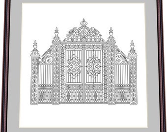 The gates 7– Blackwork Pattern, Needlepoint Pattern Digital – PDF, instant download