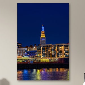 Terminal Tower from Wendy Park - Cleveland, Ohio | Cleveland Skyline | Night Photography | Cleveland Art | Cleveland Gift | Canvas Print
