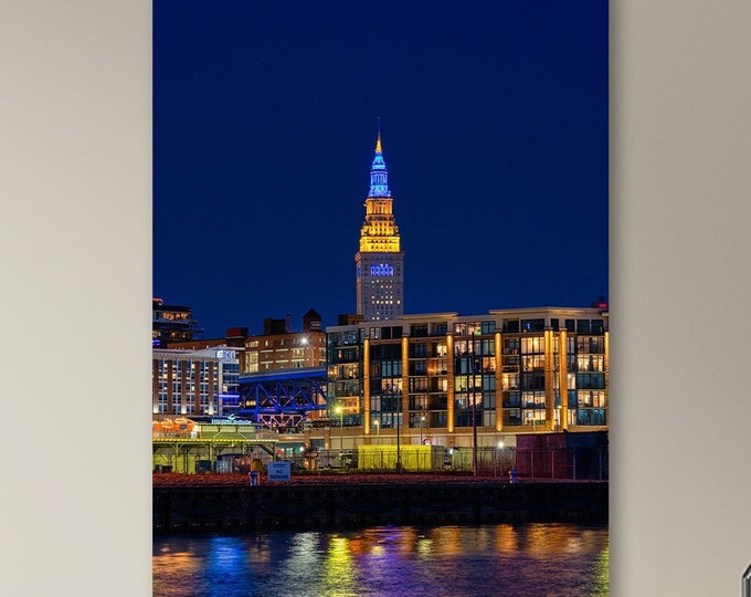 Terminal Tower from Wendy Park - Cleveland, Ohio | Cleveland Skyline | Night Photography | Cleveland Art | Cleveland Gift | Canvas Print
