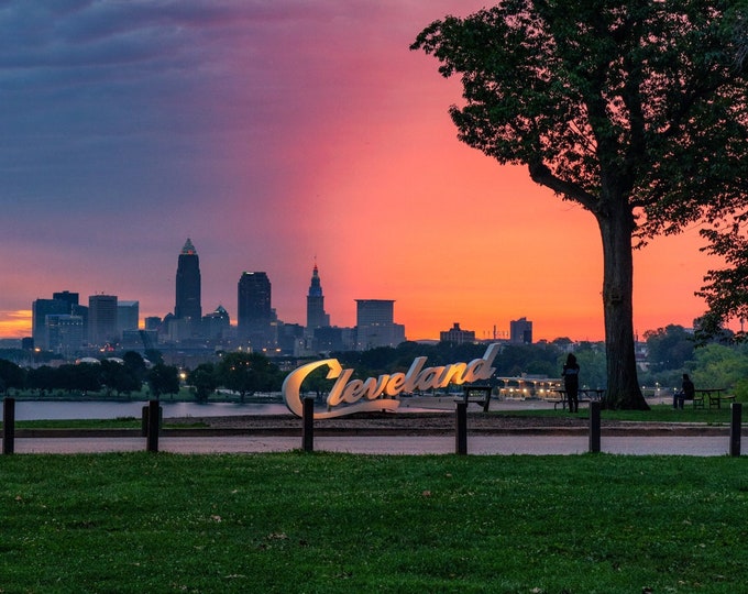 Fiery sunset over Cleveland, OH (Fine Art Print)