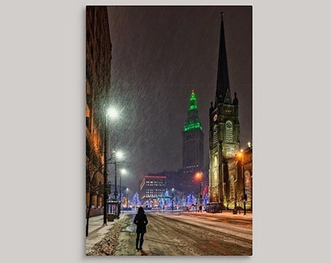 Snowy night - Cleveland, OH (Fine Art Print)