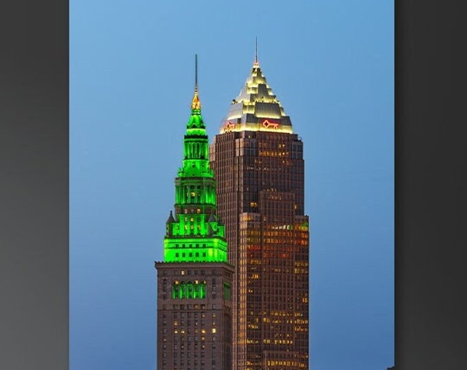 Saint Patrick's Day - Cleveland, Ohio | Cleveland Skyline | Terminal Tower | Key Tower | Architecture Art | Skyscraper Art | Ohio Art | Gift