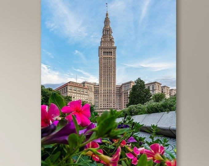 Summer in the Square | Terminal Tower in Cleveland, Ohio | Skyscraper Wall Art | Downtown Cleveland | City Art Print | Flower Art | Art Deco