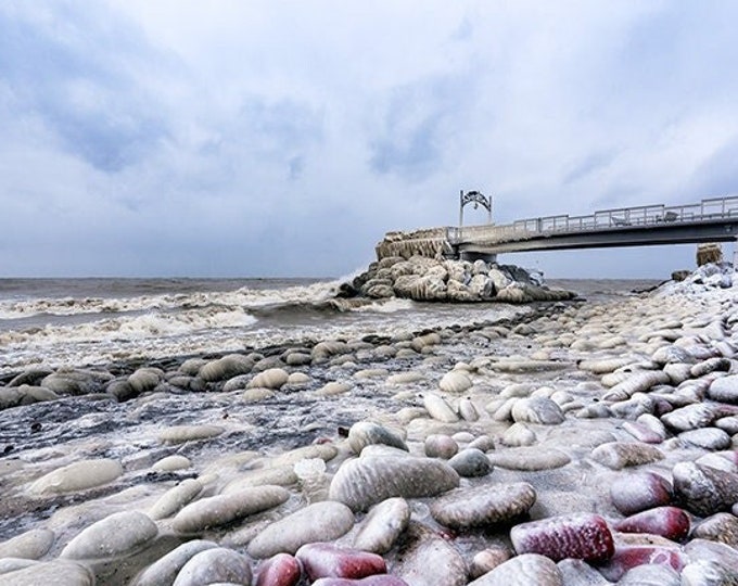 Frozen Euclid Beach Pier in Cleveland, Ohio | Winter Wall Art | Lake Erie Wall Decor | Icy Landscape | Winter Wonderland | Christmas Canvas