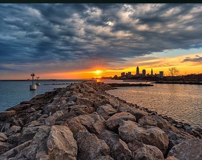 Summer Solstice - Cleveland, OH  | Lake Erie | Edgewater Beach |  Ohio Print | Great Lakes | Sunrise | Cleveland Skyline | Cleveland Art
