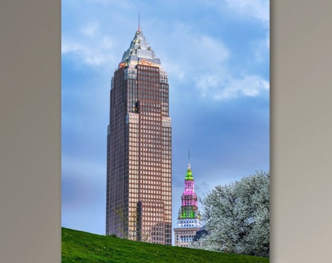 Spring in Cleveland | Ohio | Cleveland Art | Cleveland Poster | Cleveland Print | Key Tower | Terminal Tower | Easter Decor | Bright Decor