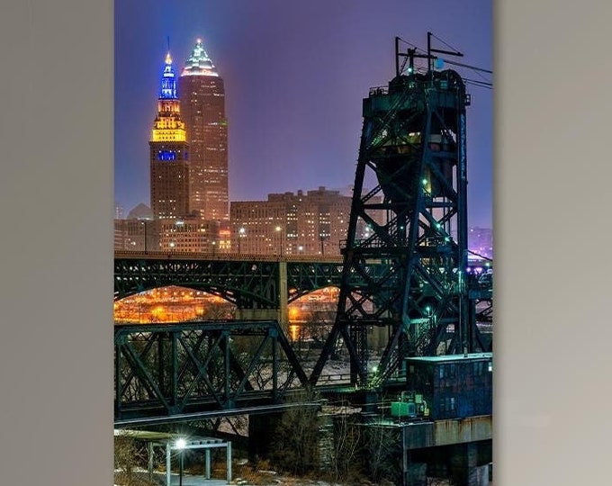 Nickel Plate Railroad Bridge | Cleveland Skyline | Ohio | Night City | Cleveland Art | Cleveland Photography | Cleveland Architecture