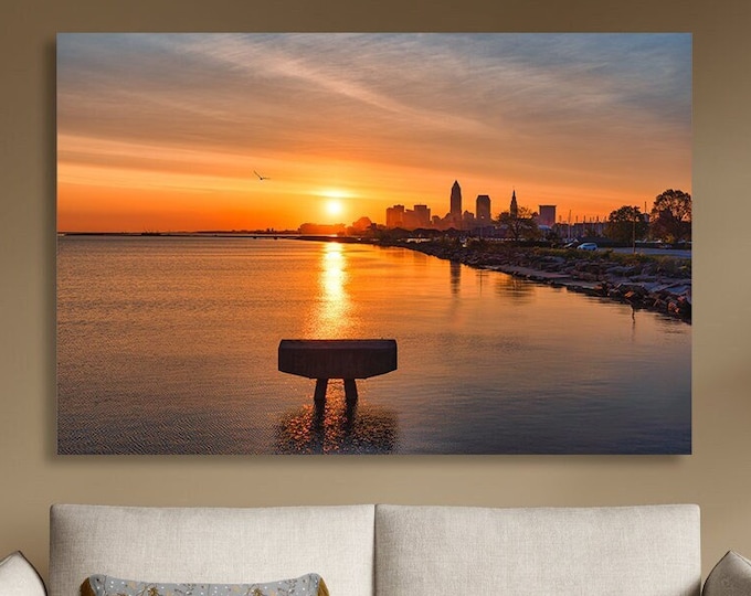 Edgewater Sunrise | Cleveland, OH | Cleveland Skyline | Edgewater Beach | Cityscape | Apartment Decor | Living Room Decor | Lake Erie | OH