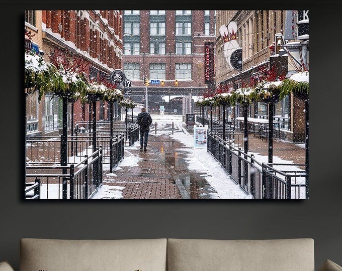 East 4th Street in Cleveland, OH | Snow Day | Snowy Cityscape | Winter Decor | Winter Wall Art | Winter Photo Print | Downtown Cleveland, OH