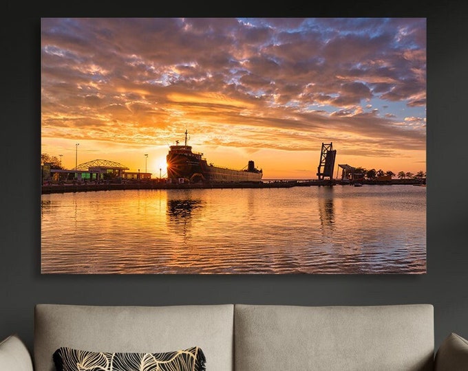Steamship William G. Mather | Cleveland | Ohio | Ship Art | Ship photograph | Great Lakes | Cuyahoga River | Bojo Art | Sky  | Orange Tones