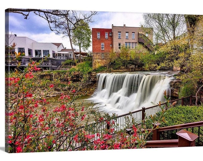 Spring in Chagrin Falls, OH Canvas | Waterfall Art | Waterfall Photo | Gift for Mom | Gift for Her | Spring Decor | Spring Flowers