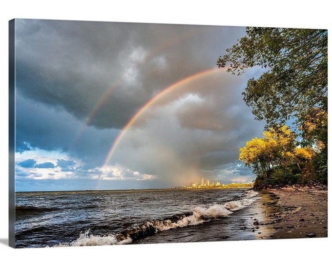 Double Rainbow over Cleveland Canvas