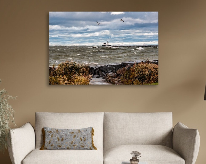 Cleveland Harbor West Pierhead Lighthouse | Cleveland, Ohio | Lake Erie | Stormy Lake Art | Lake Erie Prints | Beach House Wall Decor | OH