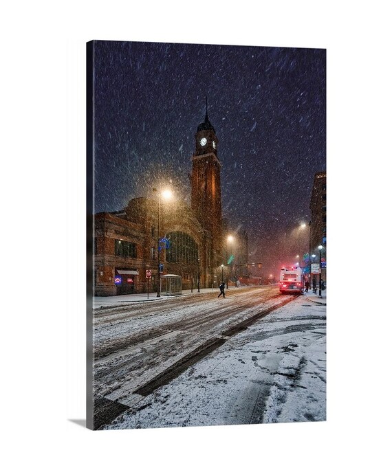 West Side Market on a Snowy Night Canvas (Ready to Hang) - Cleveland, Ohio