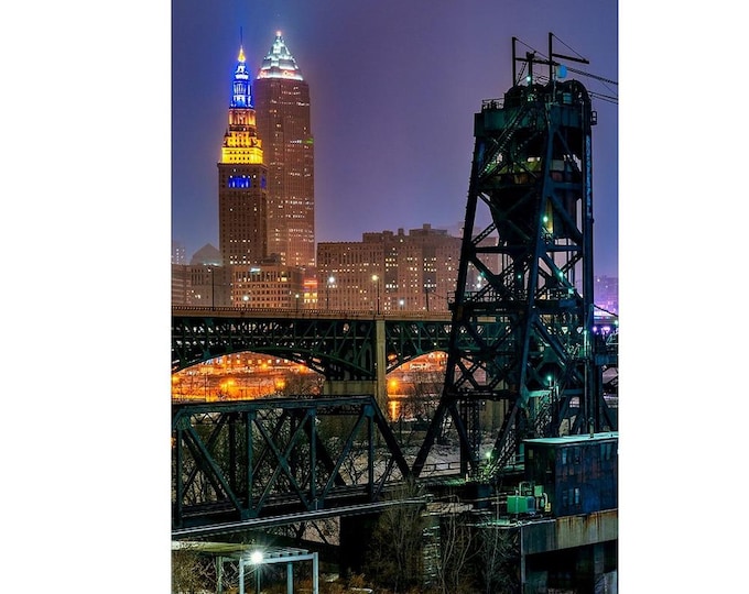 Nickel Plate Railroad Bridge | Cleveland Skyline | Ohio | Night City | Cleveland Art | Cleveland Photography | Cleveland Architecture