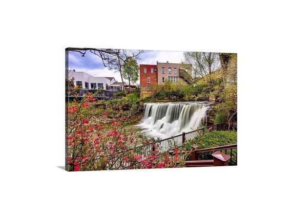 Spring in Chagrin Falls, OH Canvas | Waterfall Art | Waterfall Photo | Gift for Mom | Gift for Her | Spring Decor | Spring Flowers