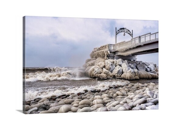 Frozen Canvas (Ready to Hang) | Euclid Beach Pier in Cleveland, Ohio | Lake Erie | Great Lakes | Winter Landscape | Winter Wall Decor