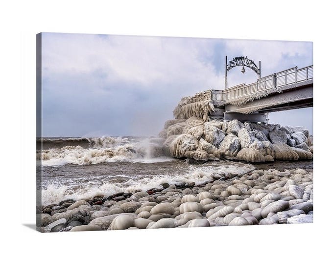 Frozen Canvas (Ready to Hang) | Euclid Beach Pier in Cleveland, Ohio | Lake Erie | Great Lakes | Winter Landscape | Winter Wall Decor