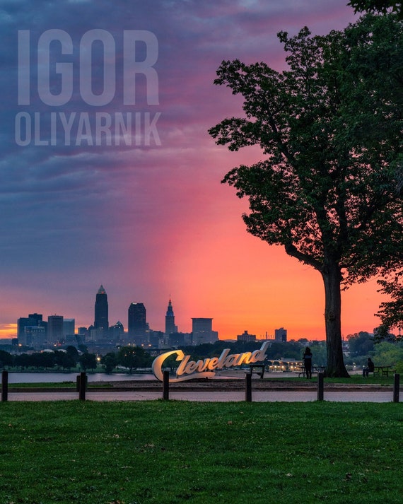 Fiery sunset over Cleveland, OH (Fine Art Print)