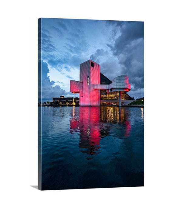 Rock & Roll Hall of Fame Canvas (Ready to Hang) | Cleveland, OH | Cleveland Art | Ohio Art | Cleveland Architecture | Lake Erie | Blue Hour