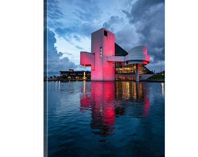 Rock & Roll Hall of Fame Canvas (Ready to Hang) | Cleveland, OH | Cleveland Art | Ohio Art | Cleveland Architecture | Lake Erie | Blue Hour