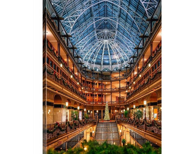 Christmas at the Old Arcade Canvas (Ready to Hang) | Cleveland, Ohio | Symmetry | Christmas Decor | Christmas Art | Holiday | Christmas Tree