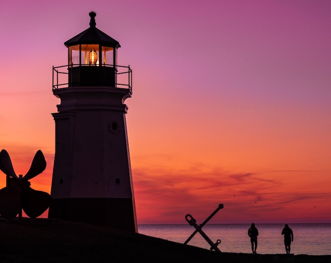 Moments - Vermillion Lighthouse, OH | Silhouette Photography | Lighthouse art | Lighthouse Decor | Lake Erie Sunset | Lighthouse photo print