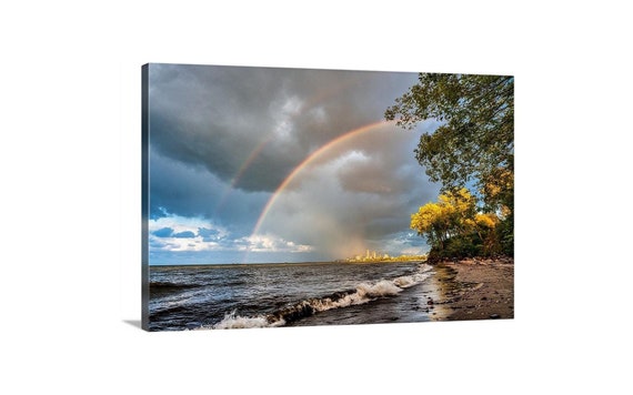 Double Rainbow over Cleveland Canvas