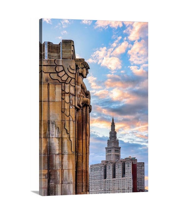 The Guardian Canvas (Ready to Hang) | Cleveland Baseball | The Guards | Cleveland Guardians Wall Decor | Skyscraper Print | Ohio Art