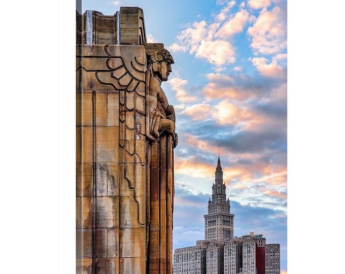 The Guardian Canvas (Ready to Hang) | Cleveland Baseball | The Guards | Cleveland Guardians Wall Decor | Skyscraper Print | Ohio Art