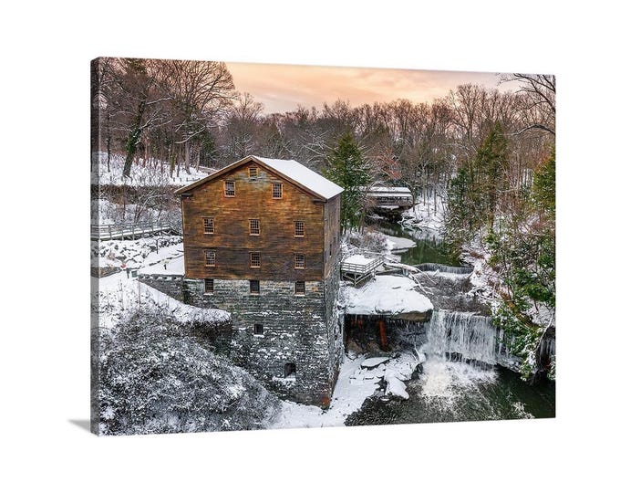 Lanterman's Mill Canvas (Ready to Hang) | Youngstown, OH | Ohio Art | Ohio Print | Winter Art | Waterfall Print | Ohio Waterfall