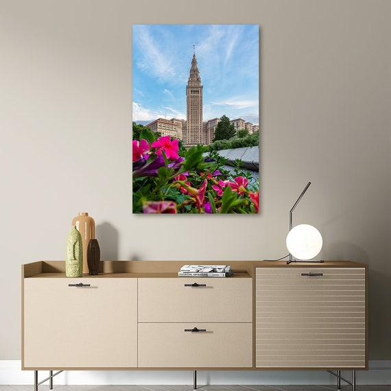 Summer in the Square | Terminal Tower in Cleveland, Ohio | Skyscraper Wall Art | Downtown Cleveland | City Art Print | Flower Art | Art Deco