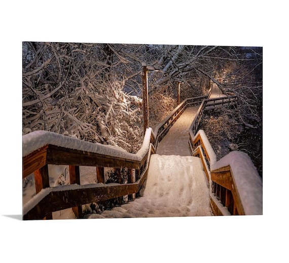 Cozy Winter Nights (Horizontal)  | Cuyahoga Falls, OH | Winterscape | Winter Wall Decor | Winter Landscape Print | Winter Art | Snowy Night